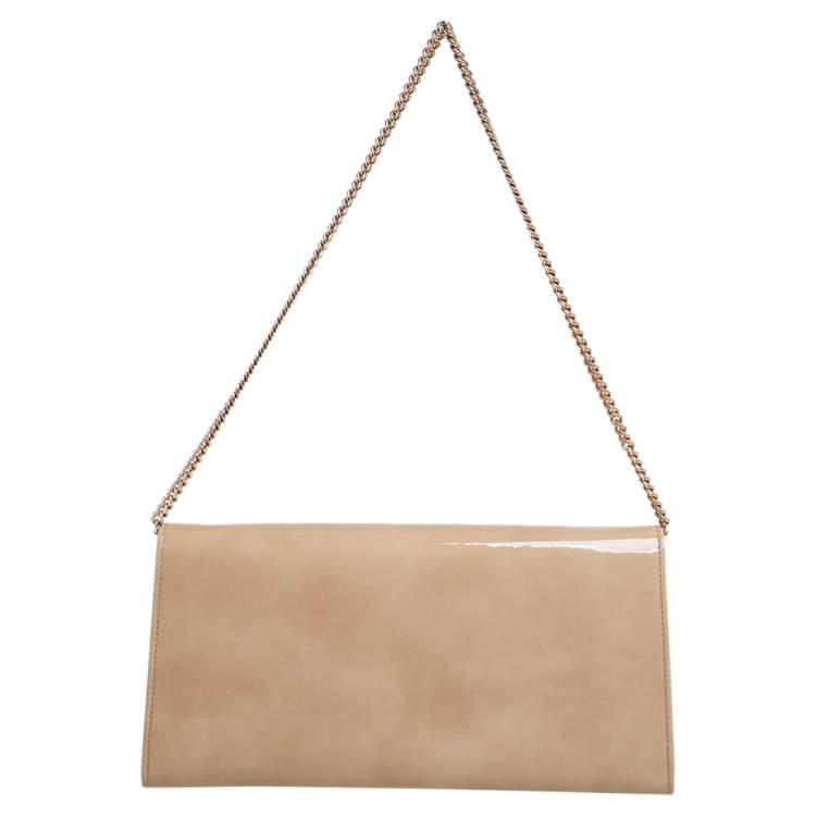 Pre Owned Jimmy Choo Cream Patent Leather Margot Chain Clutch 