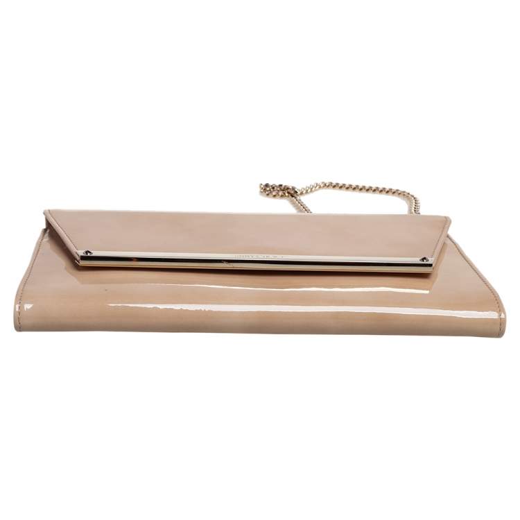 Pre Owned Jimmy Choo Cream Patent Leather Margot Chain Clutch 
