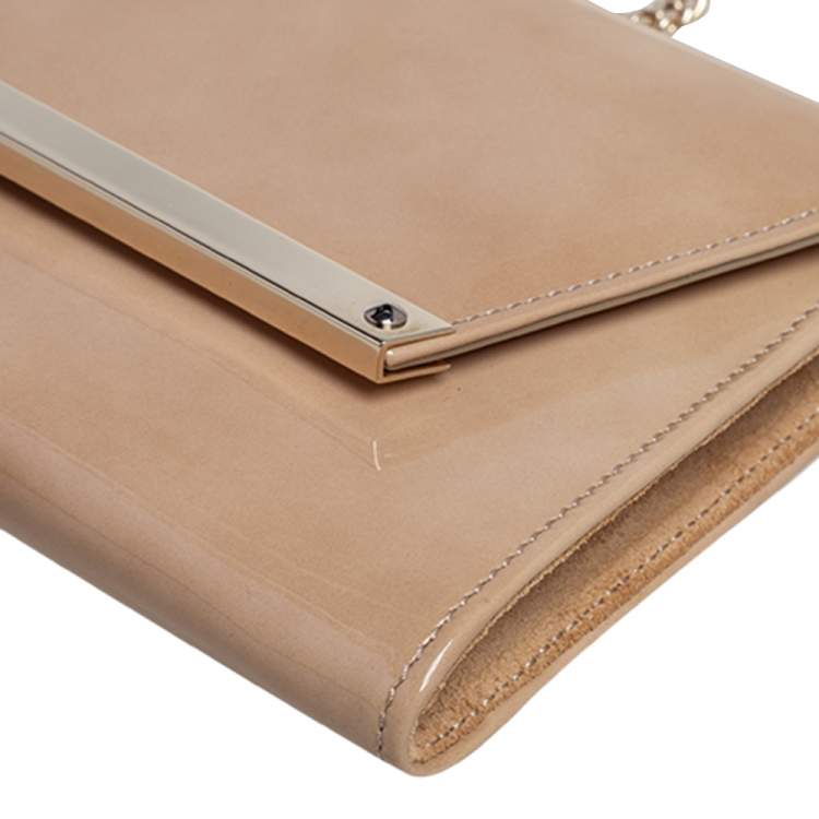 Pre Owned Jimmy Choo Cream Patent Leather Margot Chain Clutch 