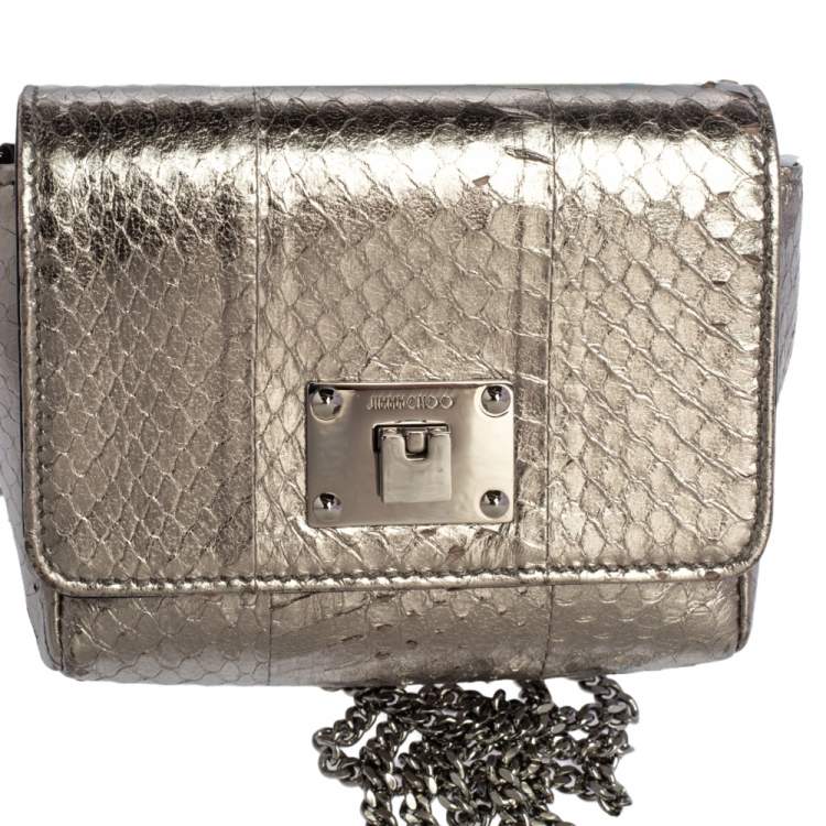 Pre Owned Jimmy Choo Silver Python Mini Ruby Crossbody Bag