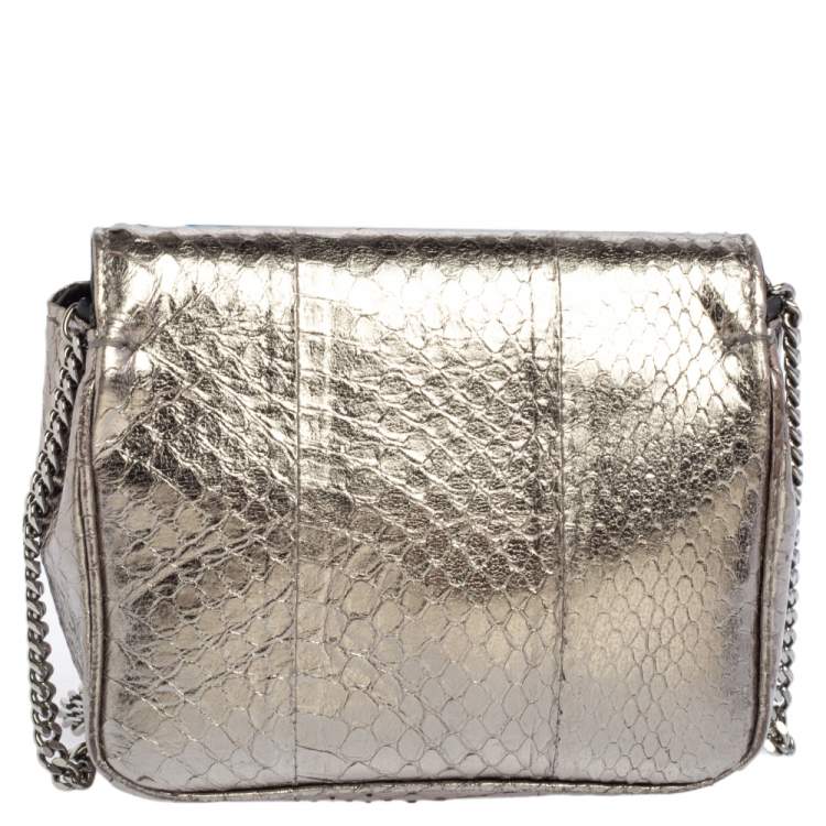 Pre Owned Jimmy Choo Silver Python Mini Ruby Crossbody Bag