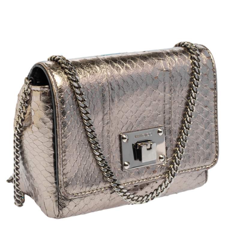 Pre Owned Jimmy Choo Silver Python Mini Ruby Crossbody Bag