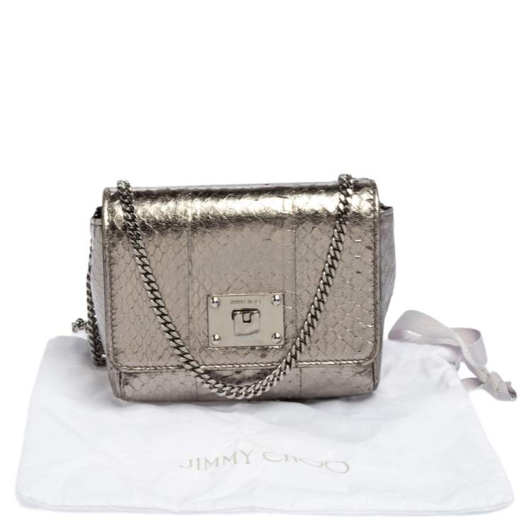 Pre Owned Jimmy Choo Silver Python Mini Ruby Crossbody Bag
