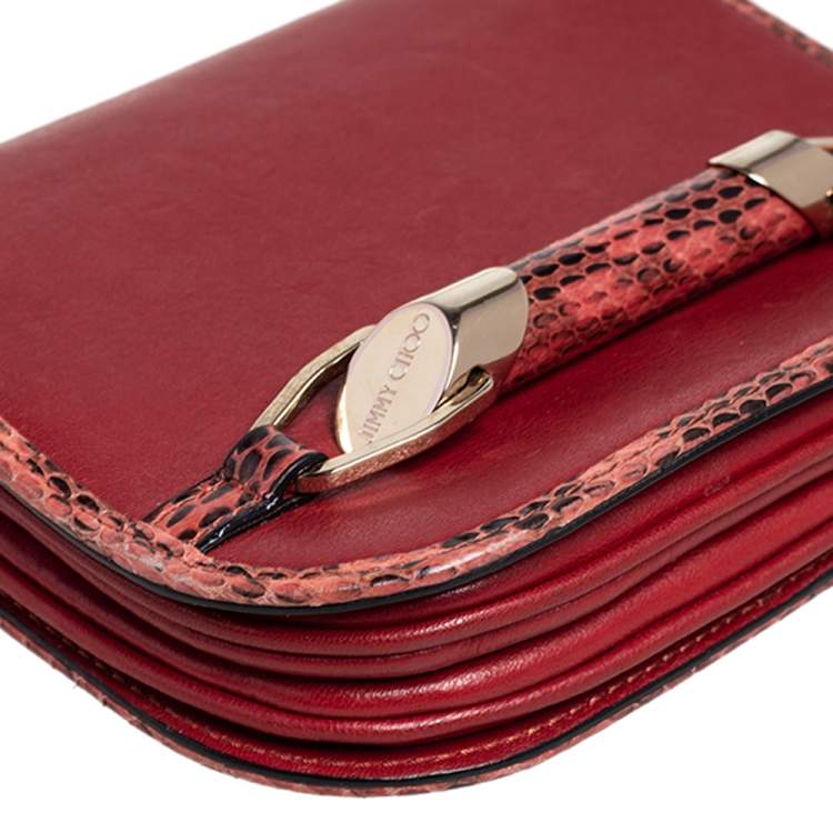 مملوكة مسبقًا Jimmy Red Leather and Python Trim Zadie Crossbody Bag