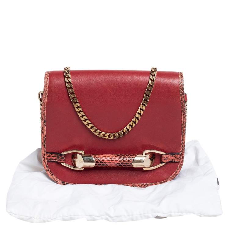 مملوكة مسبقًا Jimmy Red Leather and Python Trim Zadie Crossbody Bag