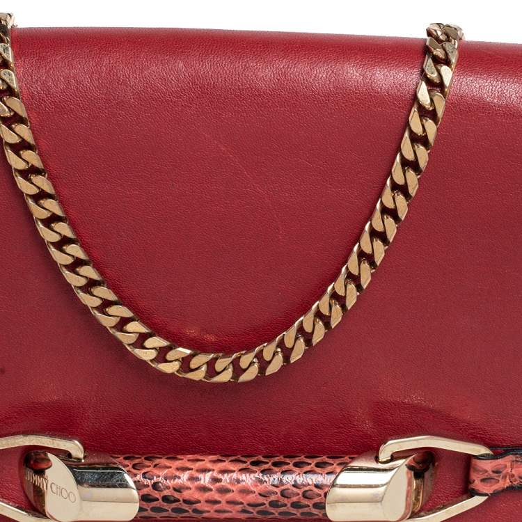 مملوكة مسبقًا Jimmy Red Leather and Python Trim Zadie Crossbody Bag