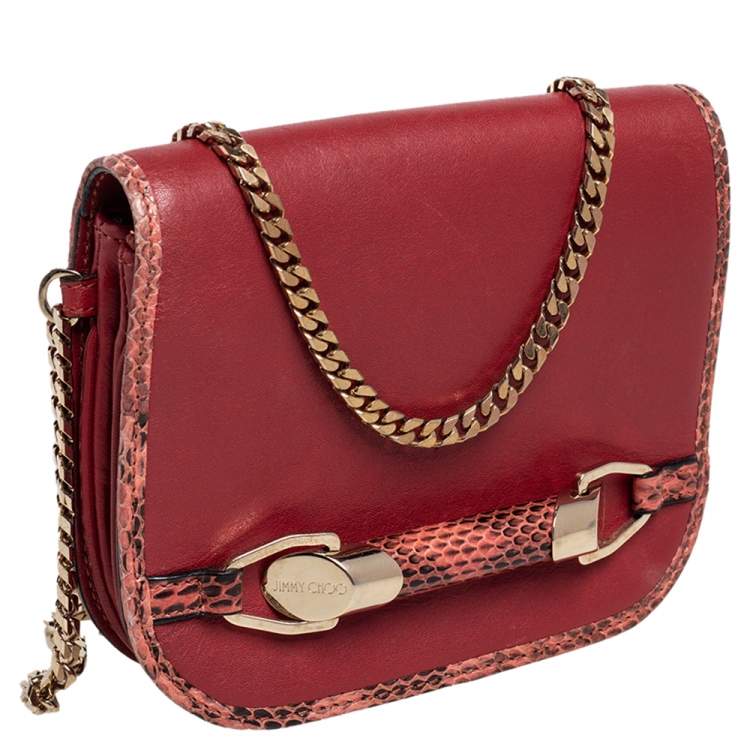 مملوكة مسبقًا Jimmy Red Leather and Python Trim Zadie Crossbody Bag