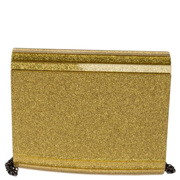 مملوكة مسبقًا Jimmy Choo Gold Glitter Acrylic Candy Clutch Bag