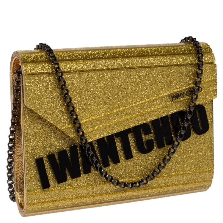 مملوكة مسبقًا Jimmy Choo Gold Glitter Acrylic Candy Clutch Bag