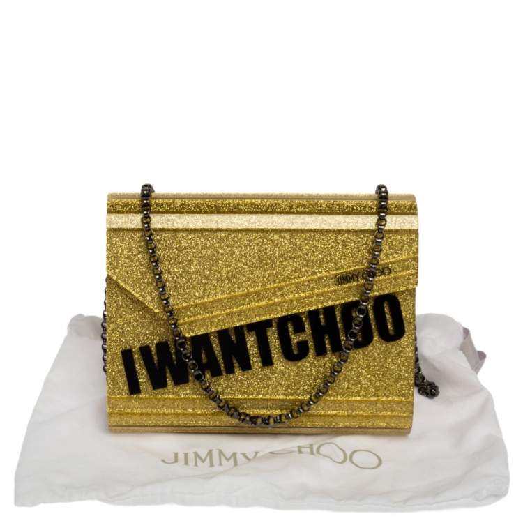 مملوكة مسبقًا Jimmy Choo Gold Glitter Acrylic Candy Clutch Bag
