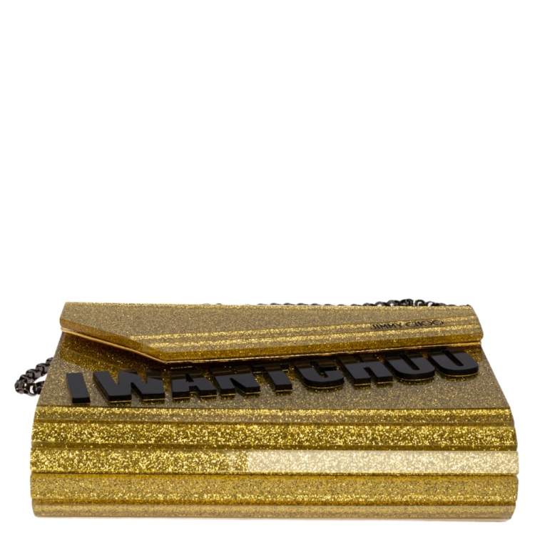 مملوكة مسبقًا Jimmy Choo Gold Glitter Acrylic Candy Clutch Bag