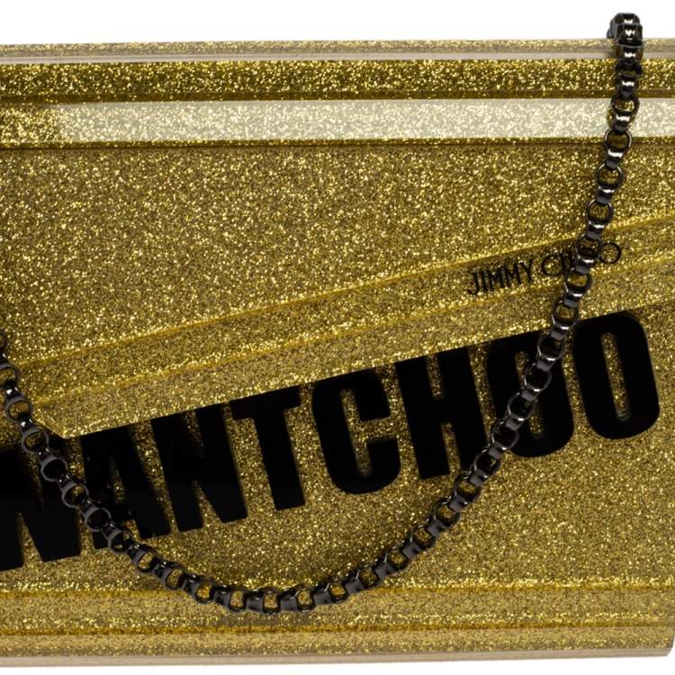 مملوكة مسبقًا Jimmy Choo Gold Glitter Acrylic Candy Clutch Bag