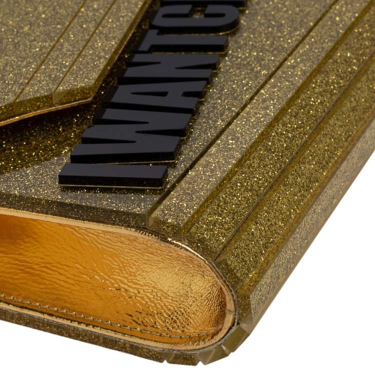 مملوكة مسبقًا Jimmy Choo Gold Glitter Acrylic Candy Clutch Bag
