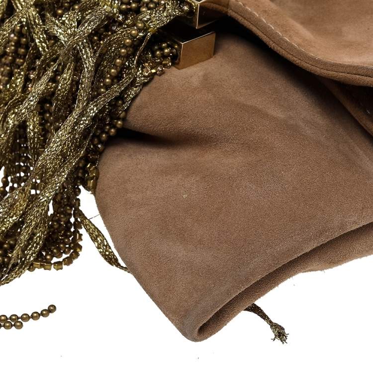 Pre Owned Jimmy Choo Beige Suede Chandra Clutch