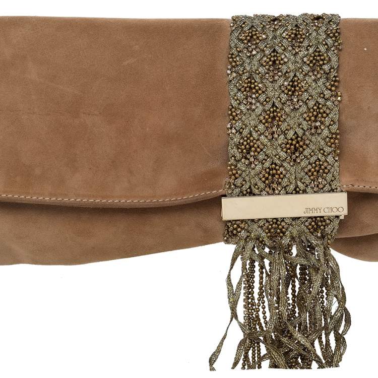 Pre Owned Jimmy Choo Beige Suede Chandra Clutch