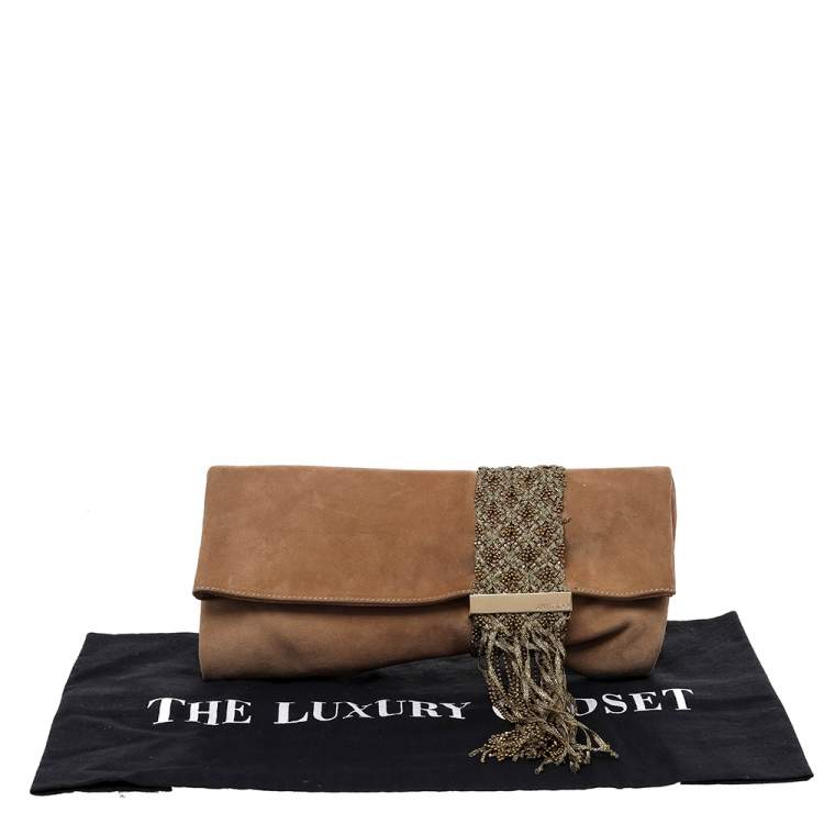 Pre Owned Jimmy Choo Beige Suede Chandra Clutch