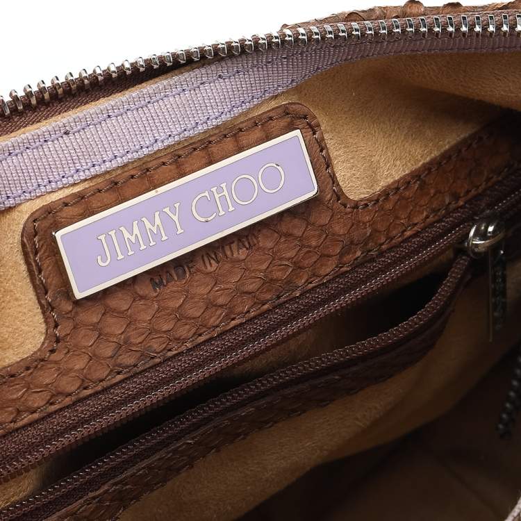 Pre Owned Jimmy Choo Beige/Brown Canvas And Python Leather Hobo