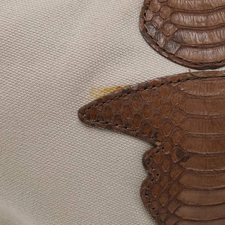 Pre Owned Jimmy Choo Beige/Brown Canvas And Python Leather Hobo
