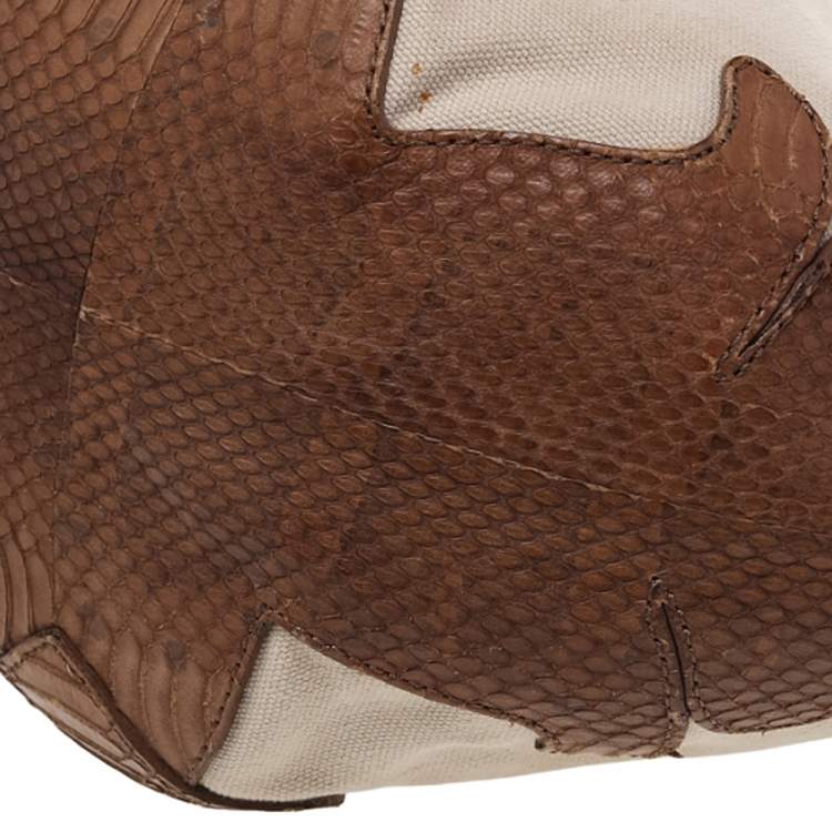 Pre Owned Jimmy Choo Beige/Brown Canvas And Python Leather Hobo