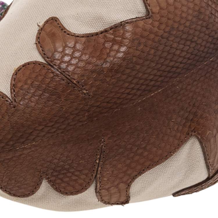 Pre Owned Jimmy Choo Beige/Brown Canvas And Python Leather Hobo