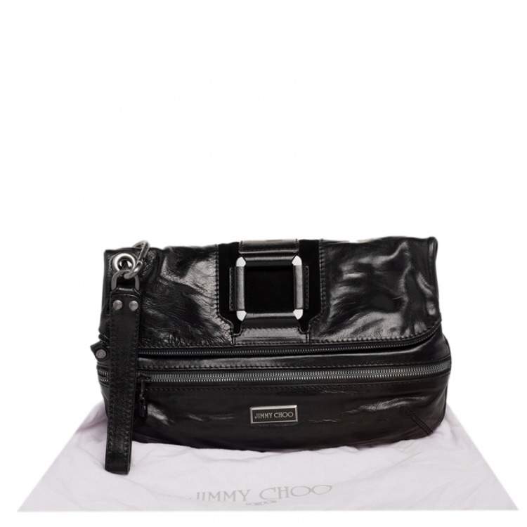 Pre Owned Jimmy Choo Black Leather And Suede Marin Oversized Wristlet Clutch