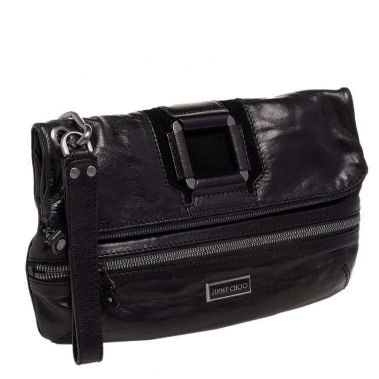 Pre Owned Jimmy Choo Black Leather And Suede Marin Oversized Wristlet Clutch