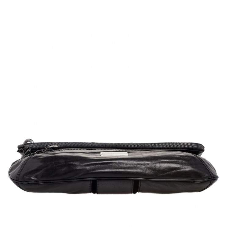 Pre Owned Jimmy Choo Black Leather And Suede Marin Oversized Wristlet Clutch