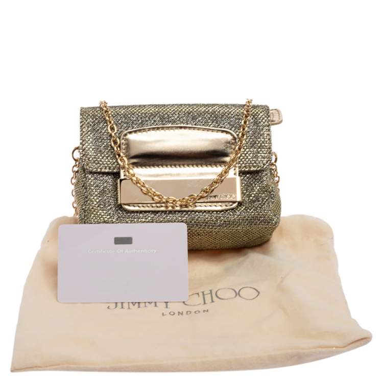 Pre Owned Jimmy Choo Metallic Gold Glitter Fabric And Leather Caro Crossbody Bag