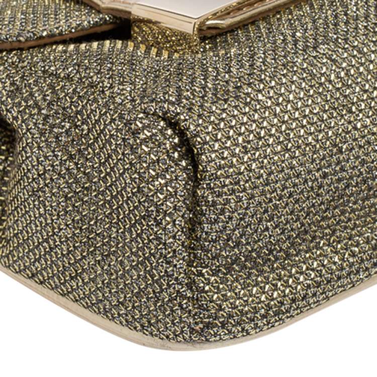 Pre Owned Jimmy Choo Metallic Gold Glitter Fabric And Leather Caro Crossbody Bag