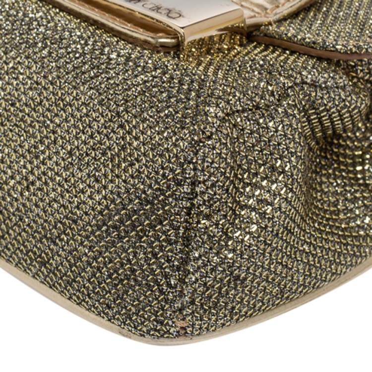 Pre Owned Jimmy Choo Metallic Gold Glitter Fabric And Leather Caro Crossbody Bag