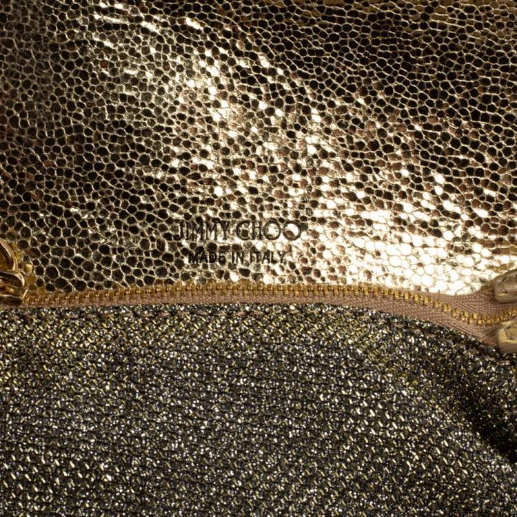 Pre Owned Jimmy Choo Metallic Gold Glitter Fabric And Leather Caro Crossbody Bag