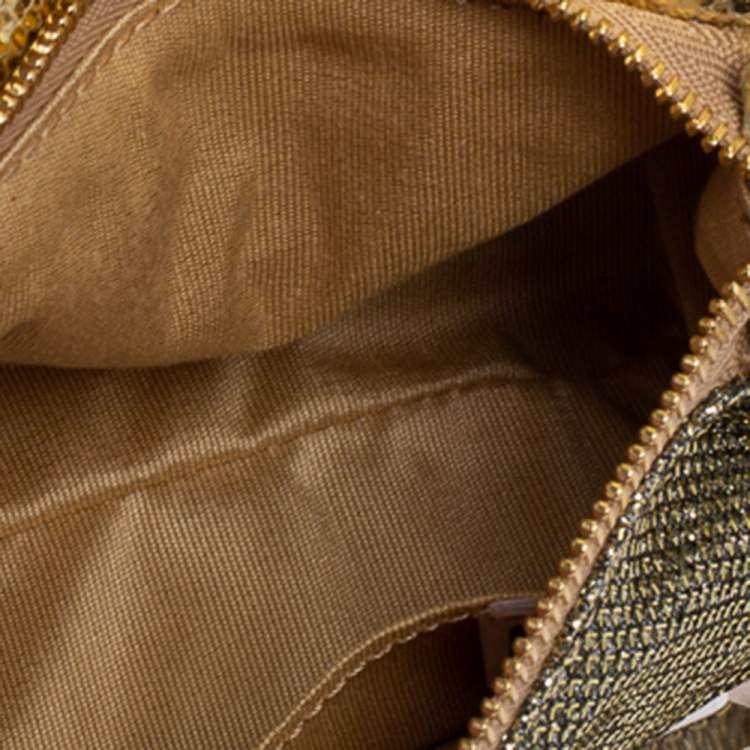 Pre Owned Jimmy Choo Metallic Gold Glitter Fabric And Leather Caro Crossbody Bag
