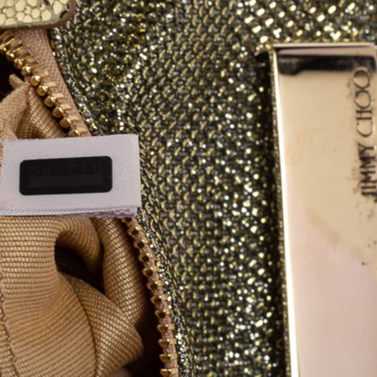 Pre Owned Jimmy Choo Metallic Gold Glitter Fabric And Leather Caro Crossbody Bag