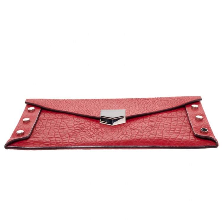 Pre Owned Jimmy Choo Red Leather Lockett Envelope Clutch