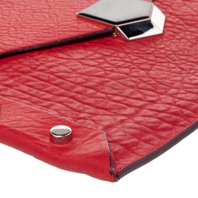 Pre Owned Jimmy Choo Red Leather Lockett Envelope Clutch