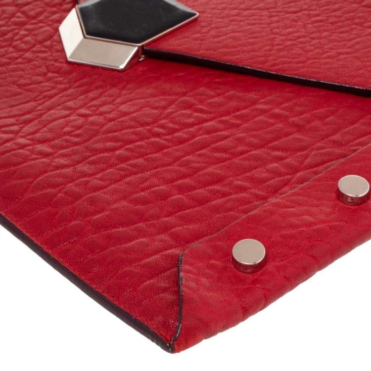 Pre Owned Jimmy Choo Red Leather Lockett Envelope Clutch