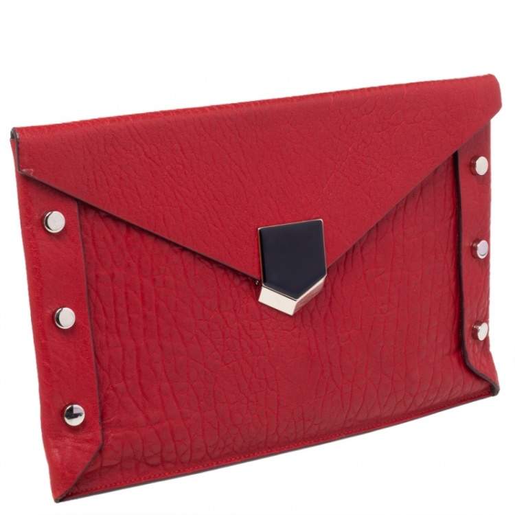 Pre Owned Jimmy Choo Red Leather Lockett Envelope Clutch