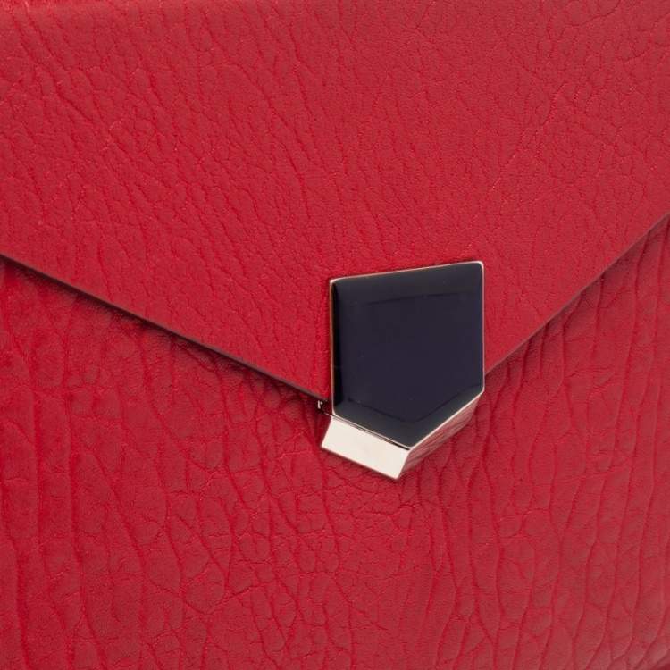 Pre Owned Jimmy Choo Red Leather Lockett Envelope Clutch