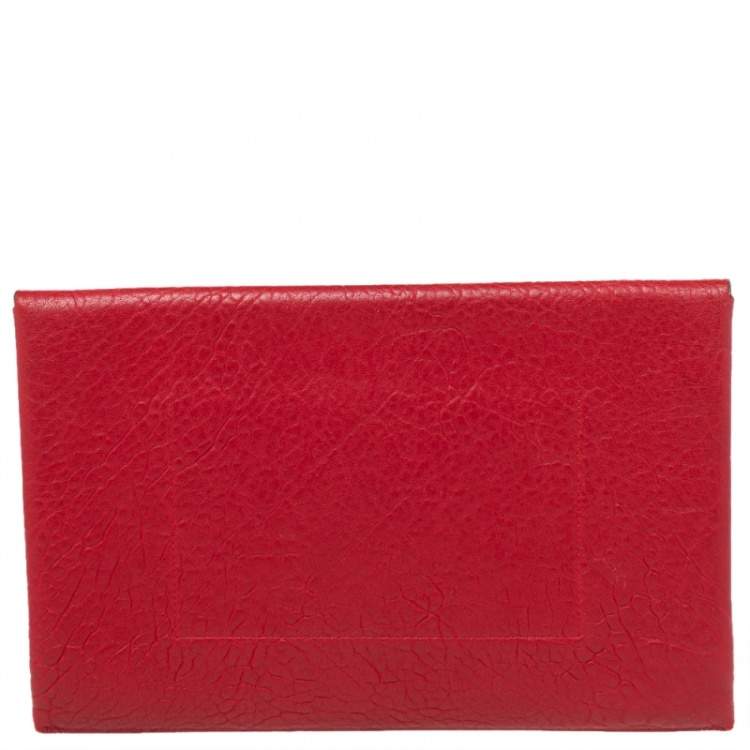 Pre Owned Jimmy Choo Red Leather Lockett Envelope Clutch