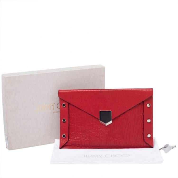 Pre Owned Jimmy Choo Red Leather Lockett Envelope Clutch
