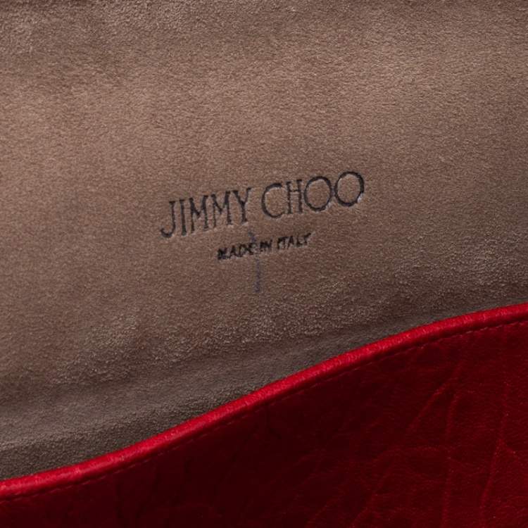 Pre Owned Jimmy Choo Red Leather Lockett Envelope Clutch