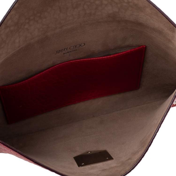 Pre Owned Jimmy Choo Red Leather Lockett Envelope Clutch