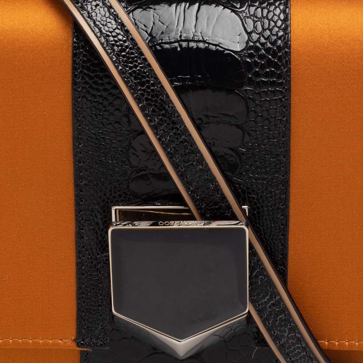 مملوكة مسبقًا Jimmy Choo Brown/Black Satin And Leather Lockett Shoulder Bag