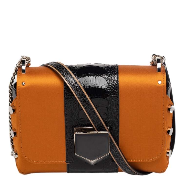مملوكة مسبقًا Jimmy Choo Brown/Black Satin And Leather Lockett Shoulder Bag