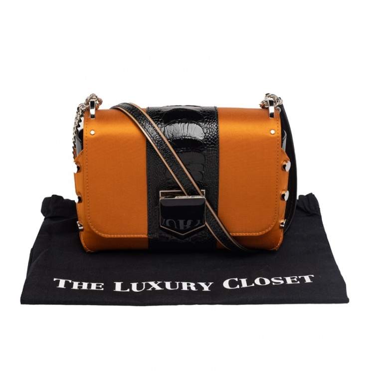 مملوكة مسبقًا Jimmy Choo Brown/Black Satin And Leather Lockett Shoulder Bag