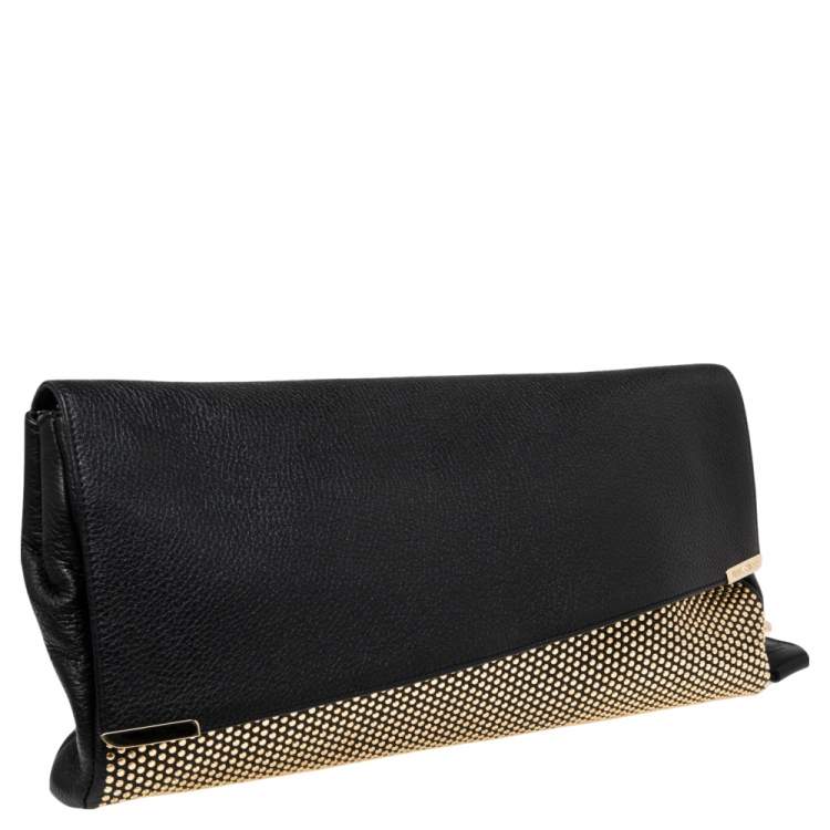 Pre Owned Jimmy Choo Black Leather Studded Oversized Clutch
