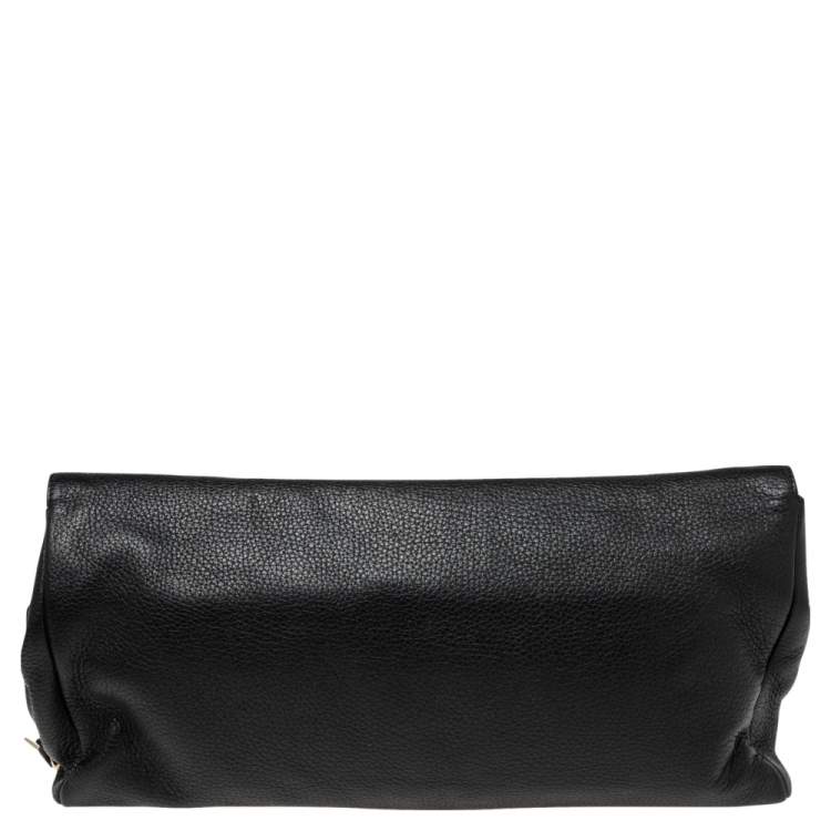 Pre Owned Jimmy Choo Black Leather Studded Oversized Clutch