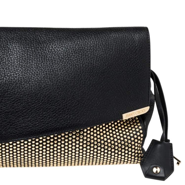 Pre Owned Jimmy Choo Black Leather Studded Oversized Clutch