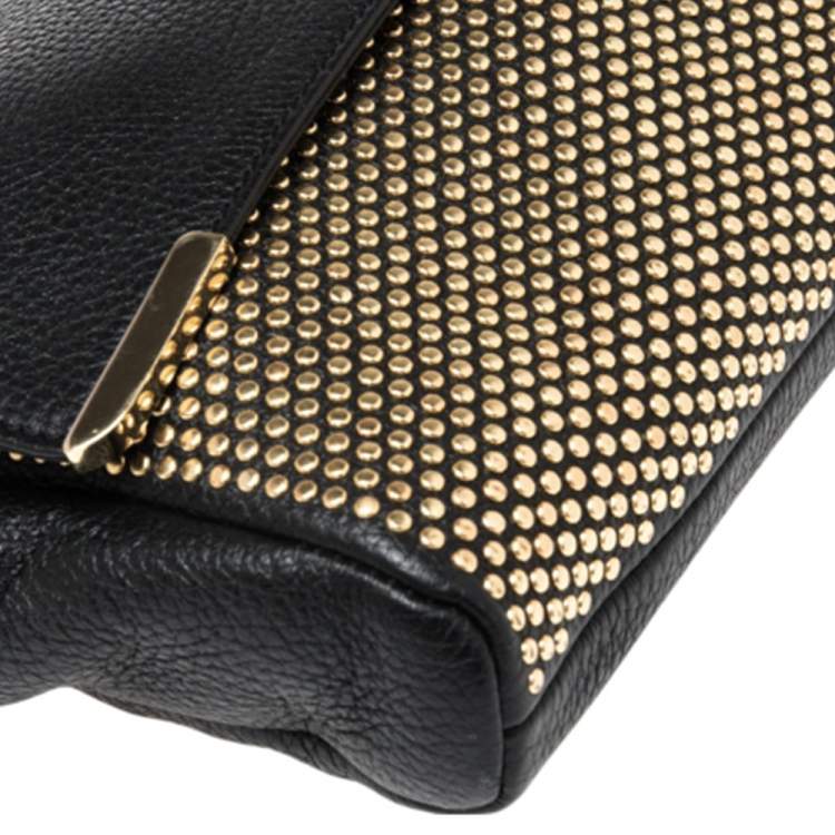 Pre Owned Jimmy Choo Black Leather Studded Oversized Clutch
