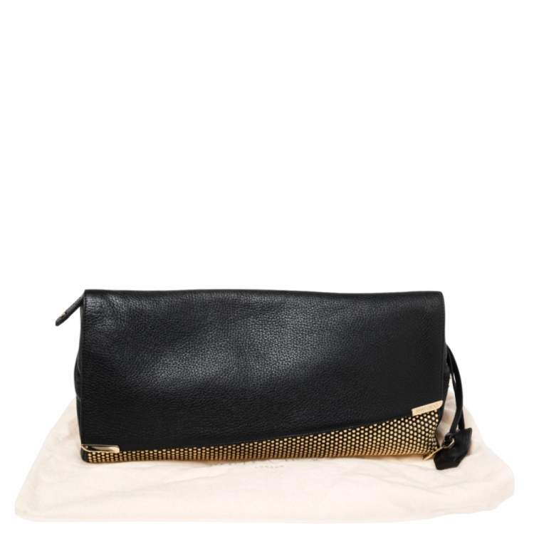 Pre Owned Jimmy Choo Black Leather Studded Oversized Clutch
